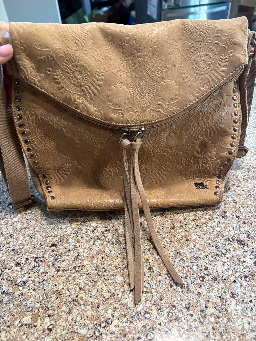 The Sak Silverlake Tan Embossed Leather Crossbody